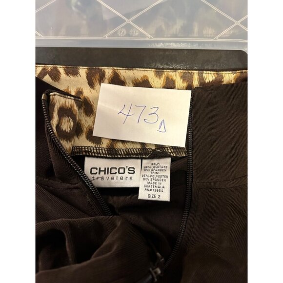 Chicos Travelers Brown Zip Up Jacket Leopard Trim Size L - Picture 6 of 8